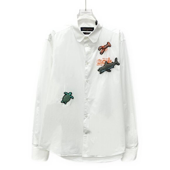 Louis Vuitton White Animal Embroidery Cotton Collared Long Sleeve Shirt - Picture 1 of 8